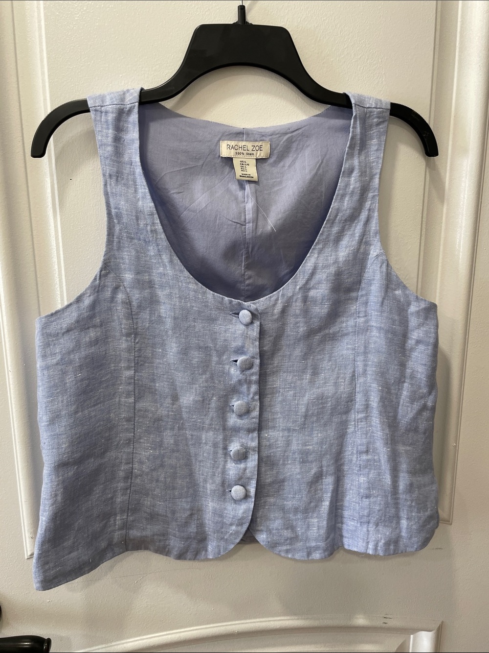 Rachel Zoe Pale Blue Linen Button-Front Tank